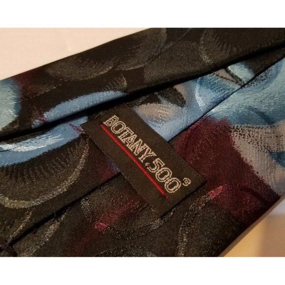 Botany 500 Abstract Geometric Polyester Mens Neck Tie Blue Black Silver 57" - Picture 2 of 4